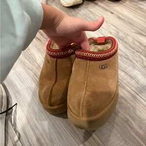 UGG Women's Brown Suede Platform Shoes with Red Trim